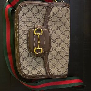 Beige and Brown Monogram Shoulder Bag